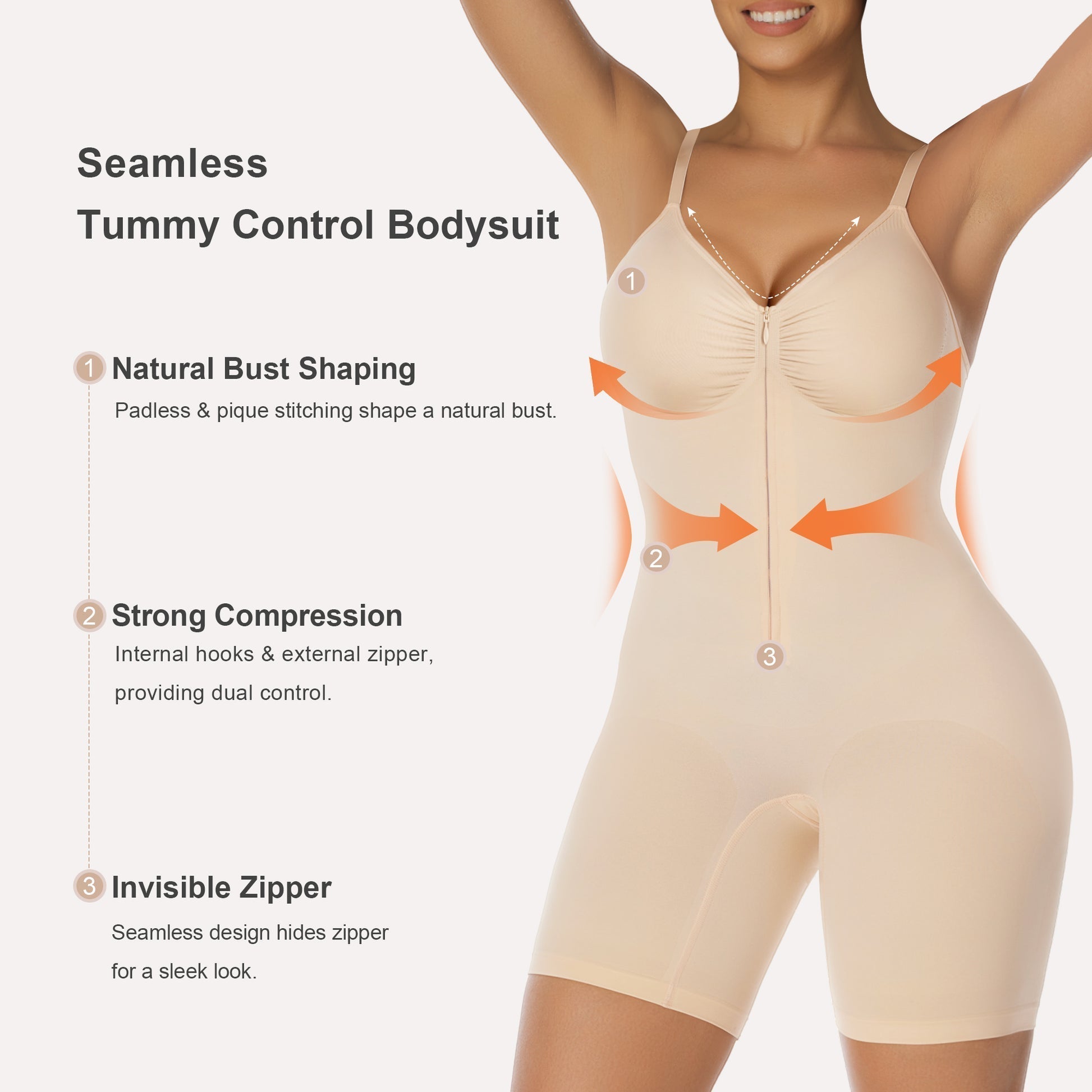 Women's Tummy Control Zip Front Bodysuit