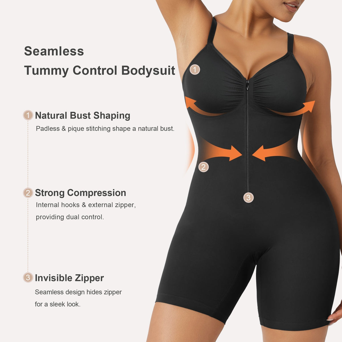 Women's Tummy Control Zip Front Bodysuit