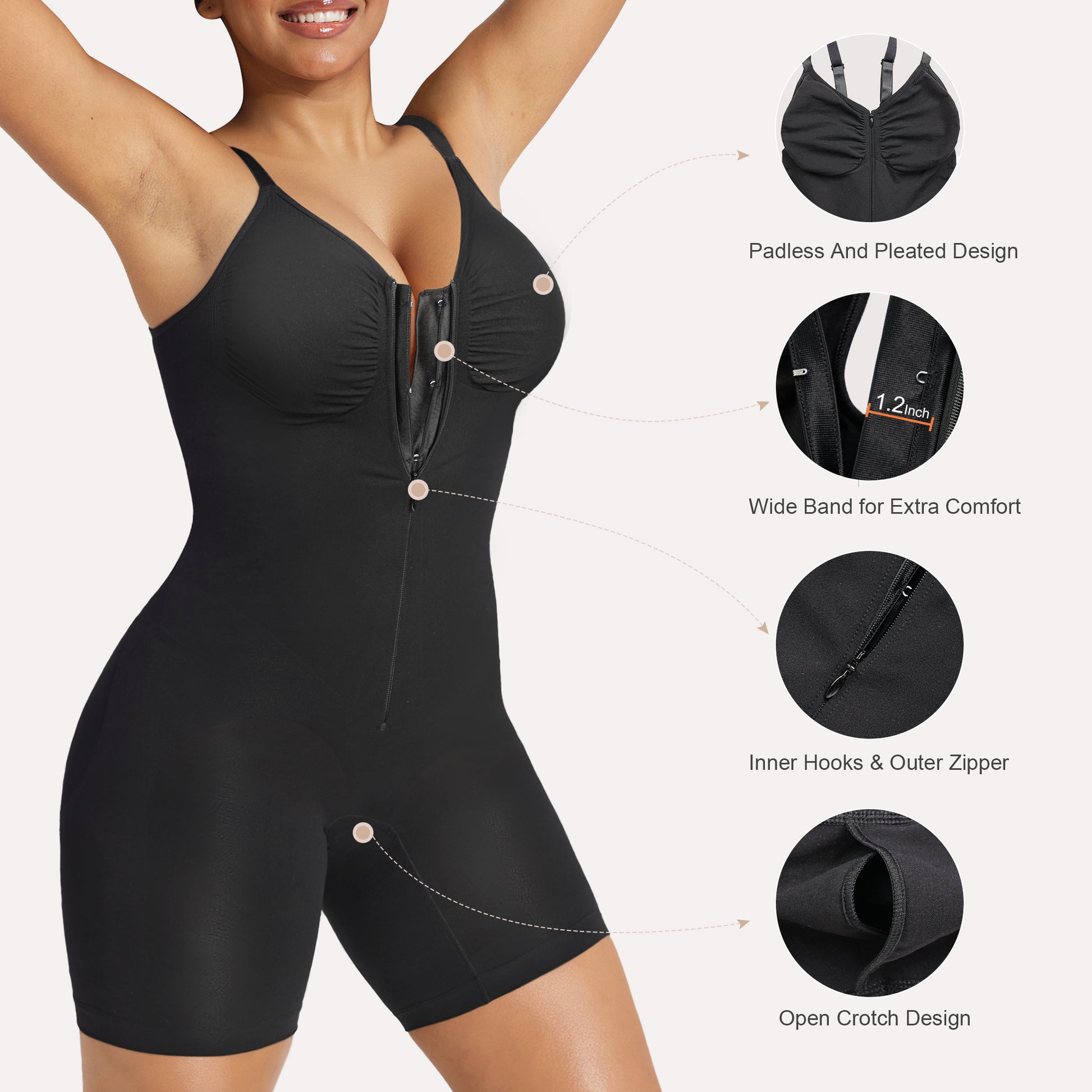 Women's Tummy Control Zip Front Bodysuit