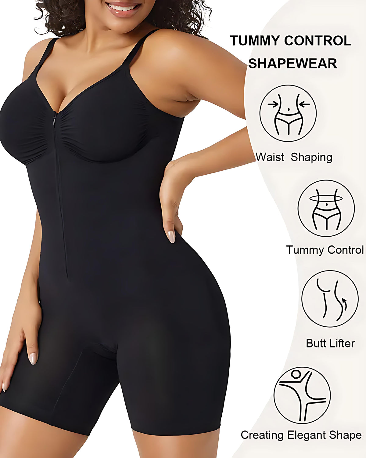Women's Tummy Control Zip Front Bodysuit
